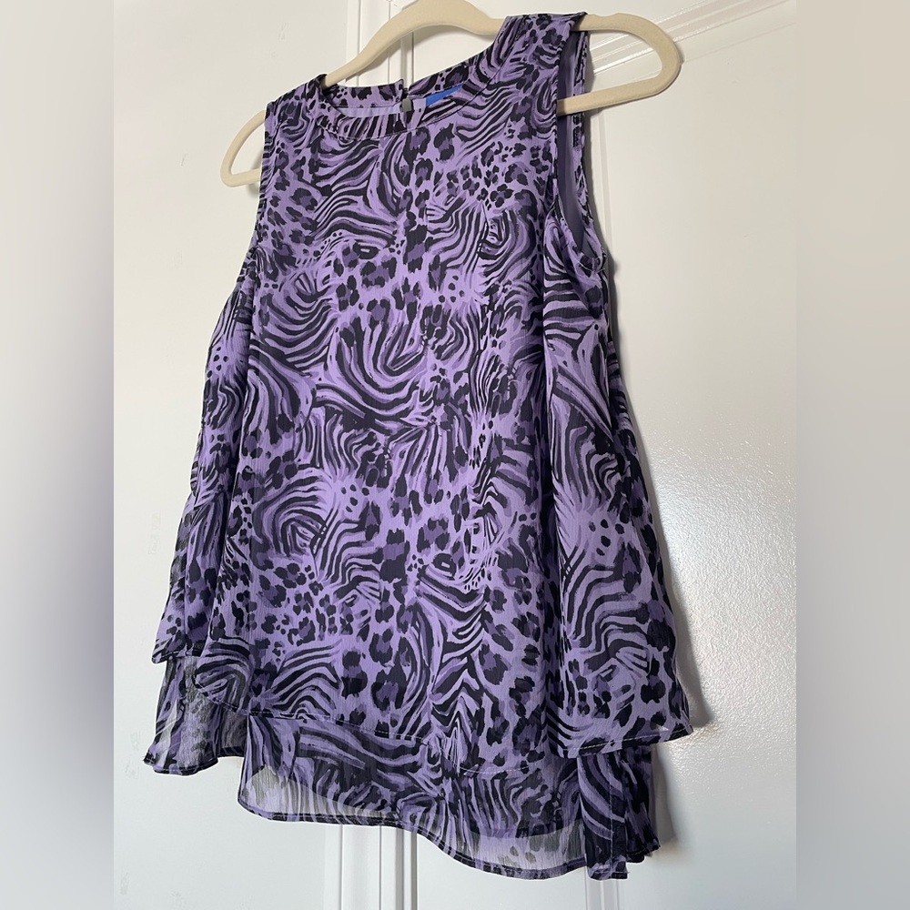 Apt 9 Double Layered Chiffon Top Womens S Sleeveless Purple Flowy Animal Print